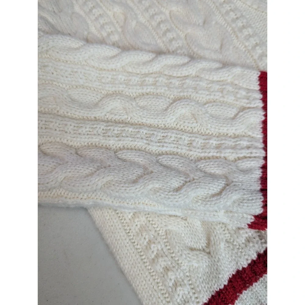 mi ami for francesca's V-Neck Cable Knit Sweater Red & Cream Varsity XS - Picture 8 of 11